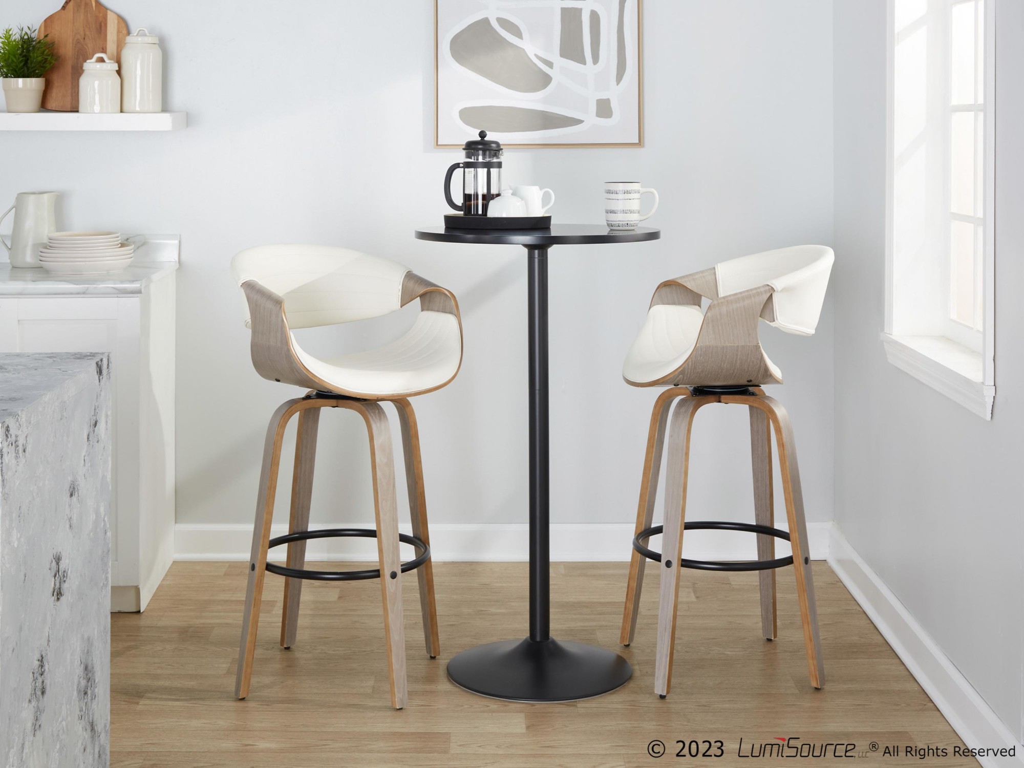 Symphony 30 Mid-Century Modern Light Grey Barstools (Set of 2) 3 Symphony 30 Mid-Century Modern Light Grey Barstools (Set of 2) - Image 3