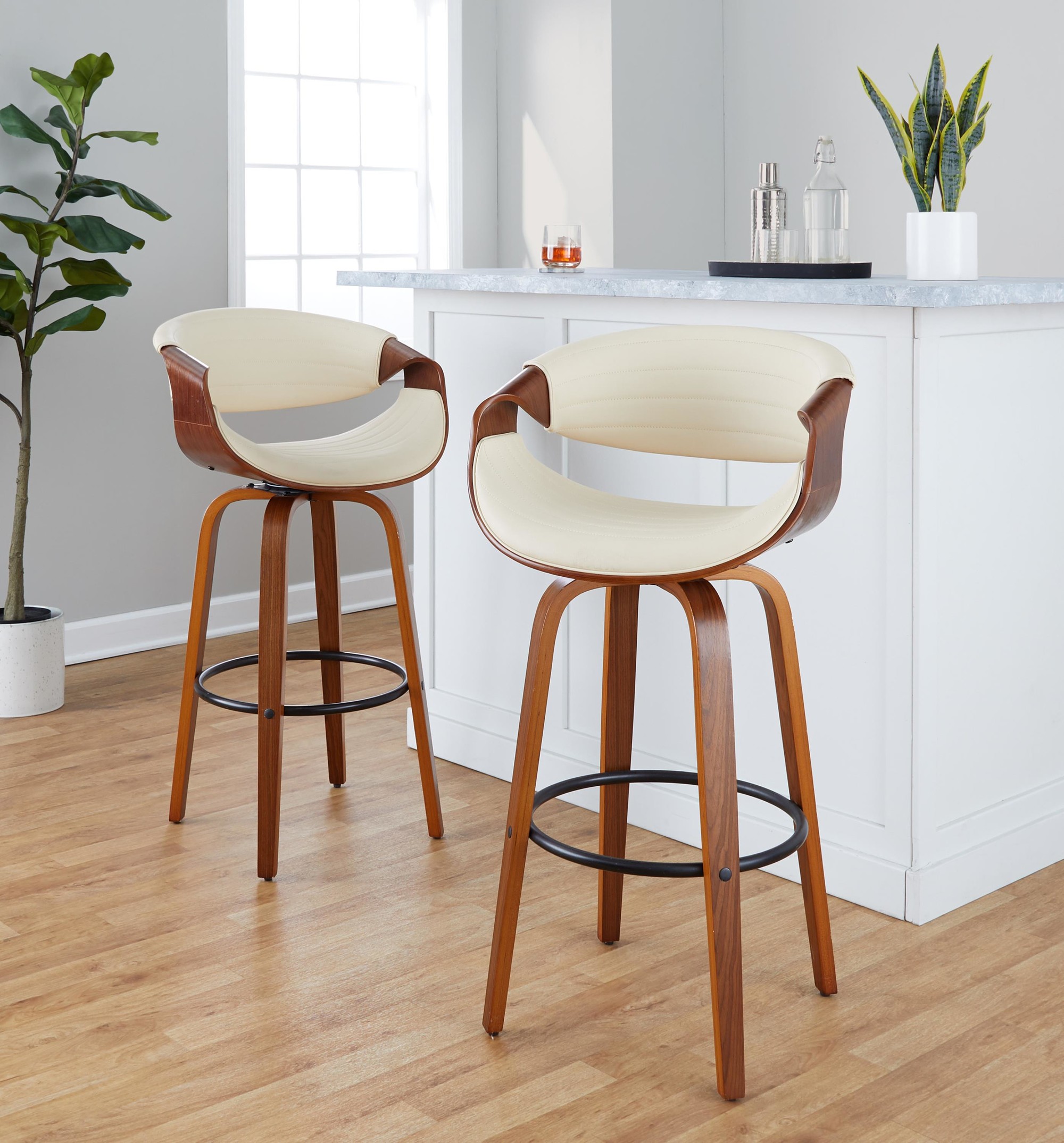 Symphony 30 Mid-Century Modern Walnut/Black Swivel Barstools (Set of 2) 2 Symphony 30 Mid-Century Modern Walnut/Black Swivel Barstools (Set of 2) - Image 2