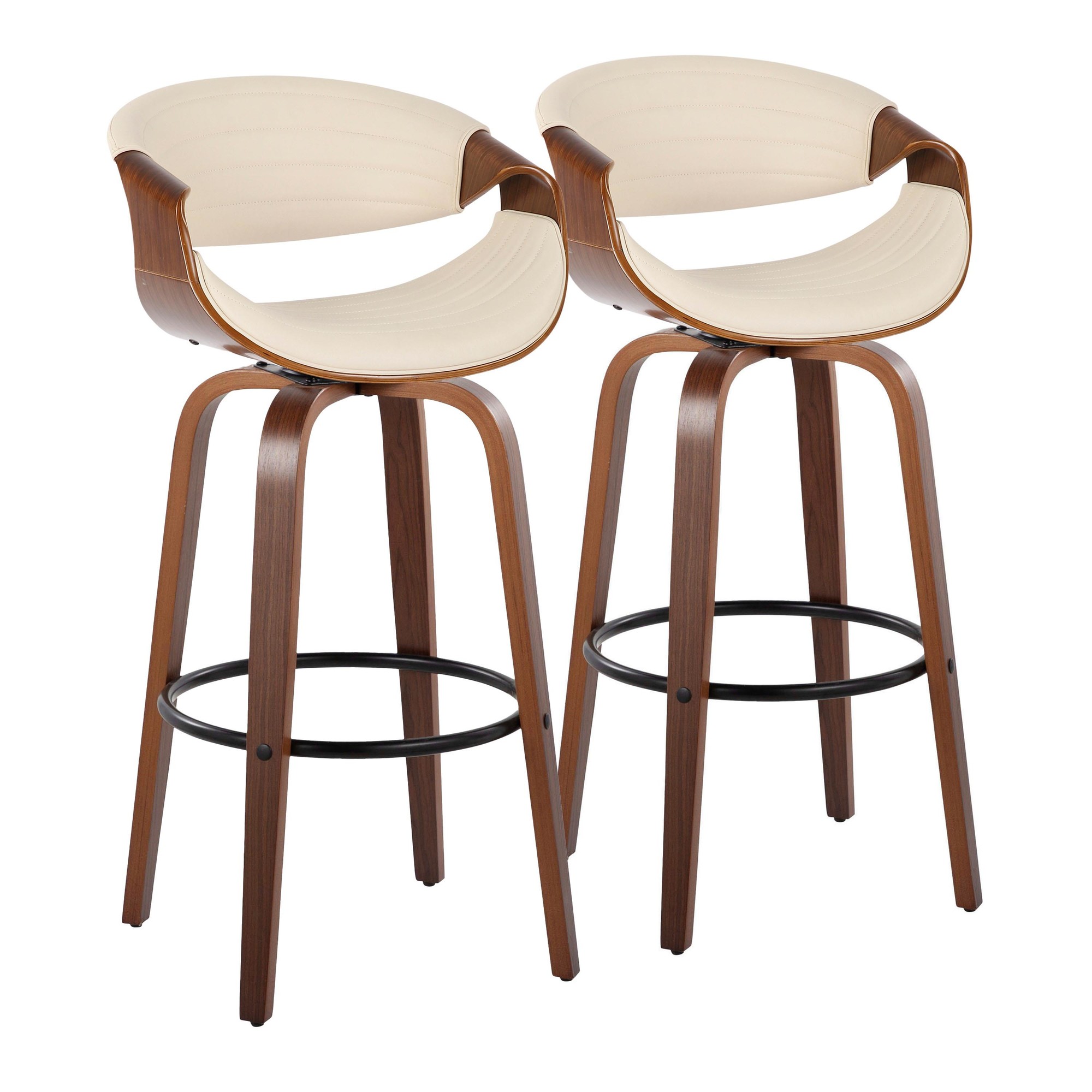 Symphony 30 Mid-Century Modern Walnut/Black Swivel Barstools (Set of 2) 3 Symphony 30 Mid-Century Modern Walnut/Black Swivel Barstools (Set of 2) - Image 3