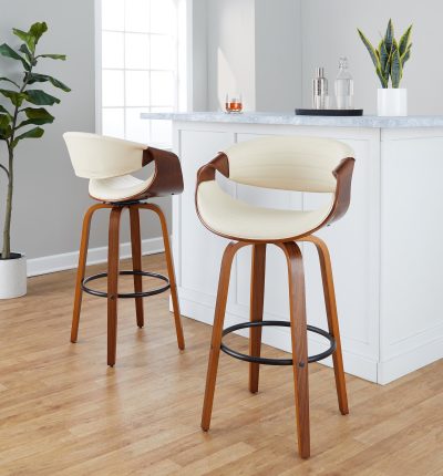 Symphony 30 Mid-Century Modern Walnut/Black Swivel Barstools (Set of 2)
