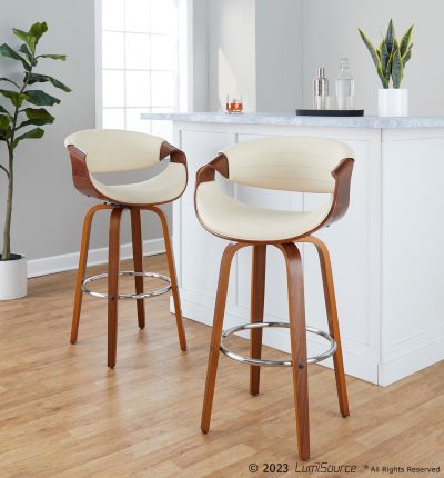 Symphony 30 Walnut Cream Swivel Mid-Century Barstool (Set of 2)