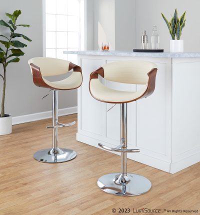 Symphony Cream Mid-Century Modern Swivel Adjustable Barstools (Set of 2)