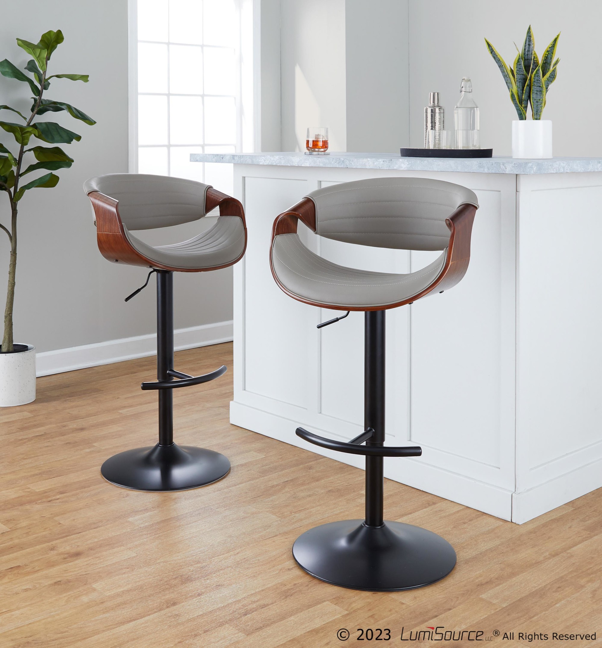 Symphony Grey Faux Leather Black Swivel Barstool Pair (Set of 2) 2 Symphony Grey Faux Leather Black Swivel Barstool Pair (Set of 2) - Image 2