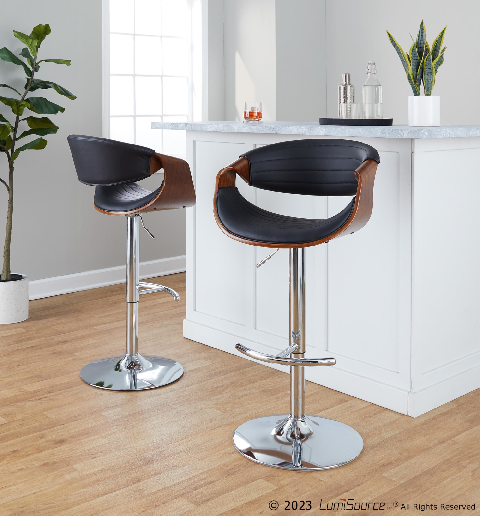 Symphony Grey Faux Leather Mid-Century Modern Swivel Barstool (Set of 2) 2 Symphony Grey Faux Leather Mid-Century Modern Swivel Barstool (Set of 2) - Image 2