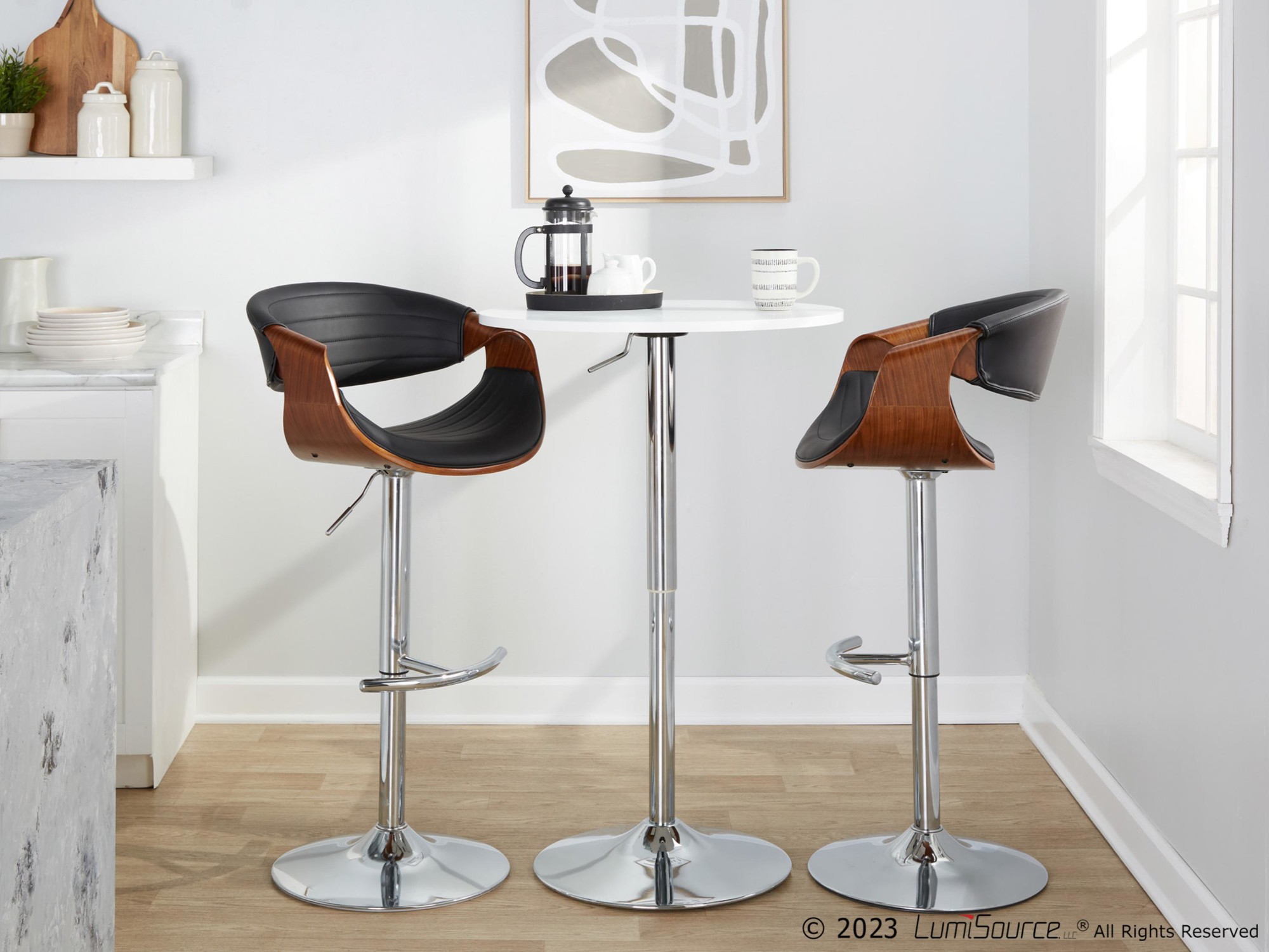 Symphony Grey Faux Leather Mid-Century Modern Swivel Barstool (Set of 2) 3 Symphony Grey Faux Leather Mid-Century Modern Swivel Barstool (Set of 2) - Image 3