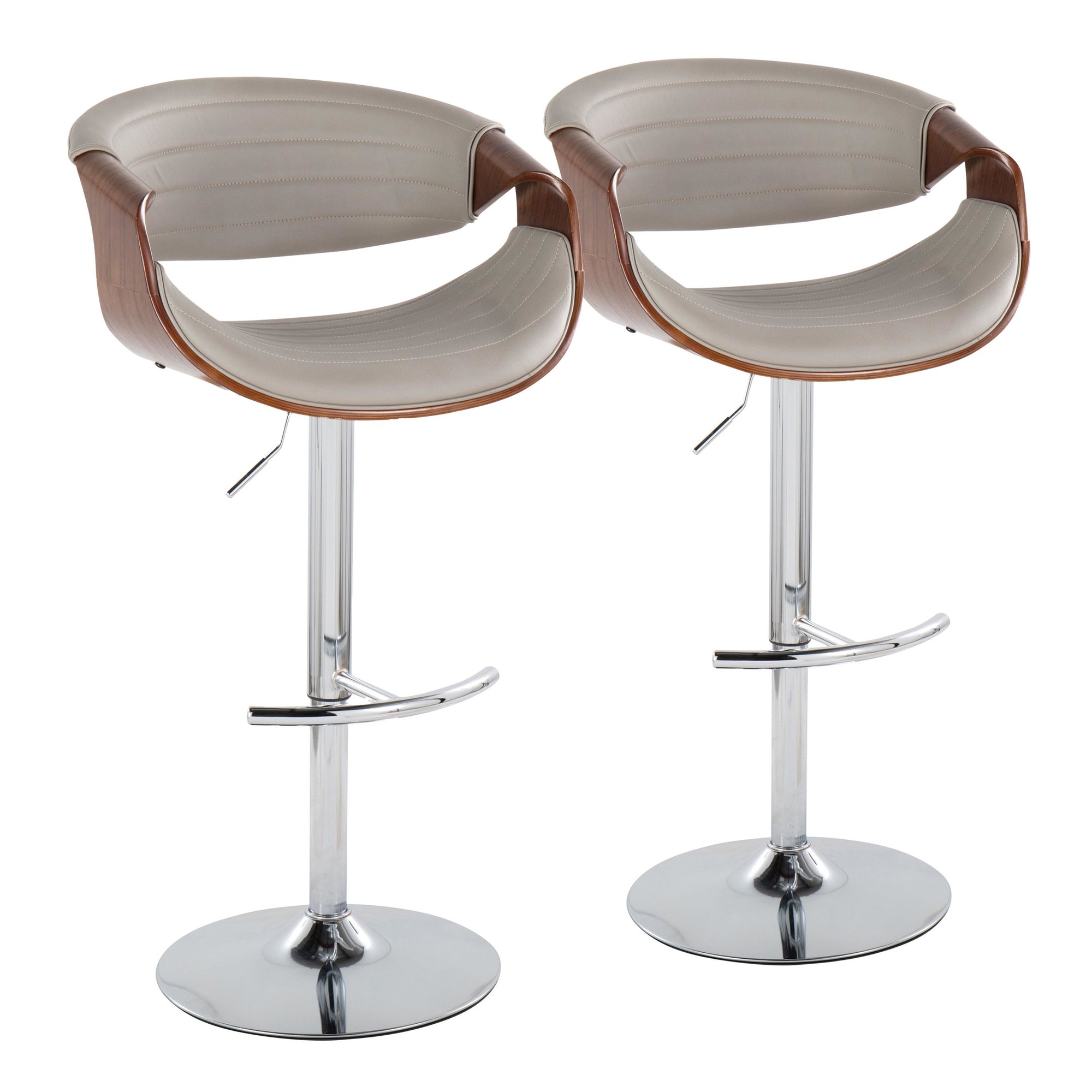 Symphony Grey Faux Leather Walnut Mid-Century Modern Swivel Barstool (Set of 2) 4 Symphony Grey Faux Leather Walnut Mid-Century Modern Swivel Barstool (Set of 2) - Image 4