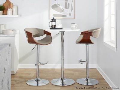 Symphony Grey Faux Leather Walnut Mid-Century Modern Swivel Barstool (Set of 2)