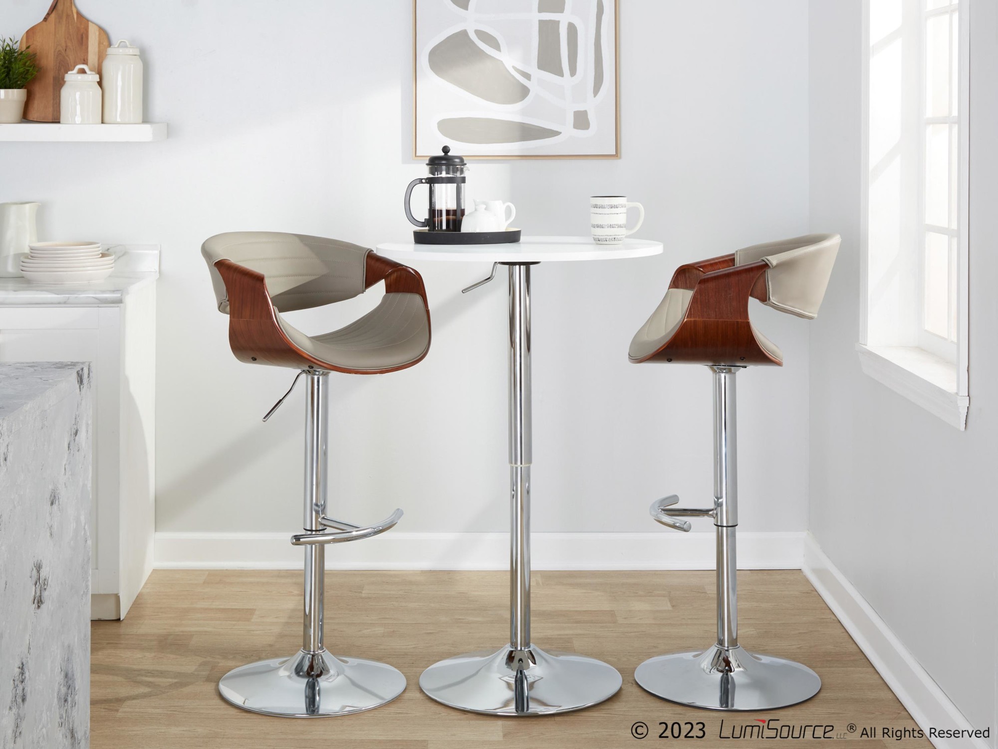 Symphony Grey Faux Leather Walnut Mid-Century Modern Swivel Barstool (Set of 2) 1 Symphony Grey Faux Leather Walnut Mid-Century Modern Swivel Barstool (Set of 2)
