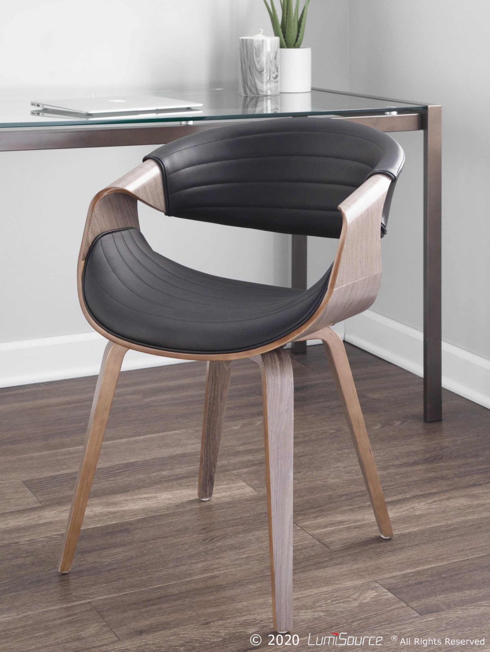 Symphony Light Grey Wood Black Faux Leather Mid-Century Chair 2 Symphony Light Grey Wood Black Faux Leather Mid-Century Chair - Image 2