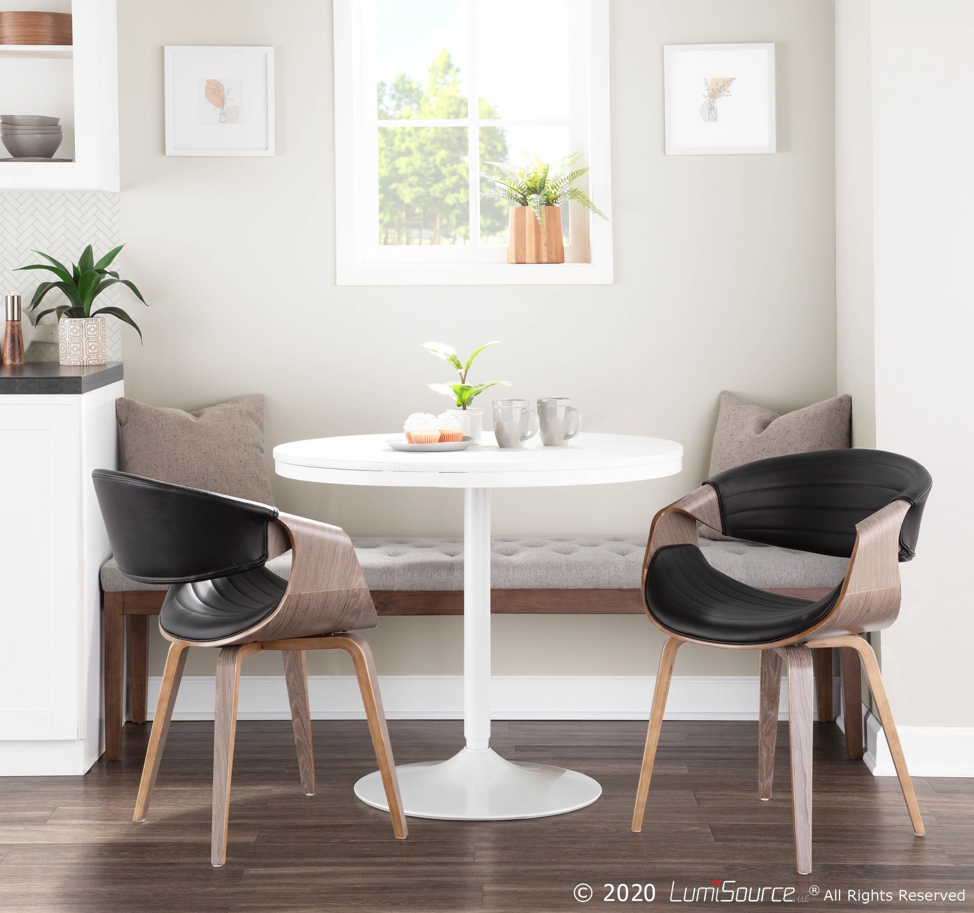 Symphony Light Grey Wood Black Faux Leather Mid-Century Chair 3 Symphony Light Grey Wood Black Faux Leather Mid-Century Chair - Image 3