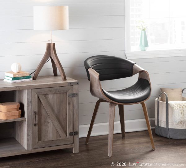 Symphony Light Grey Wood Black Faux Leather Mid Century Chair 3