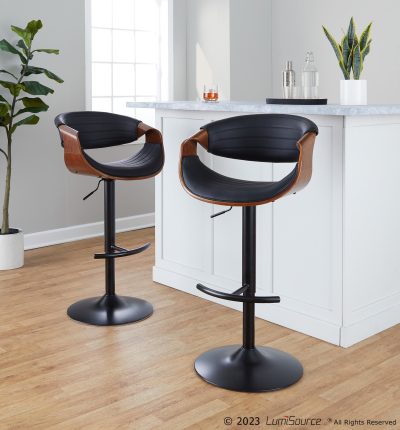 Symphony Mid-Century Modern Black Faux Leather Swivel Barstool (Set of 2)