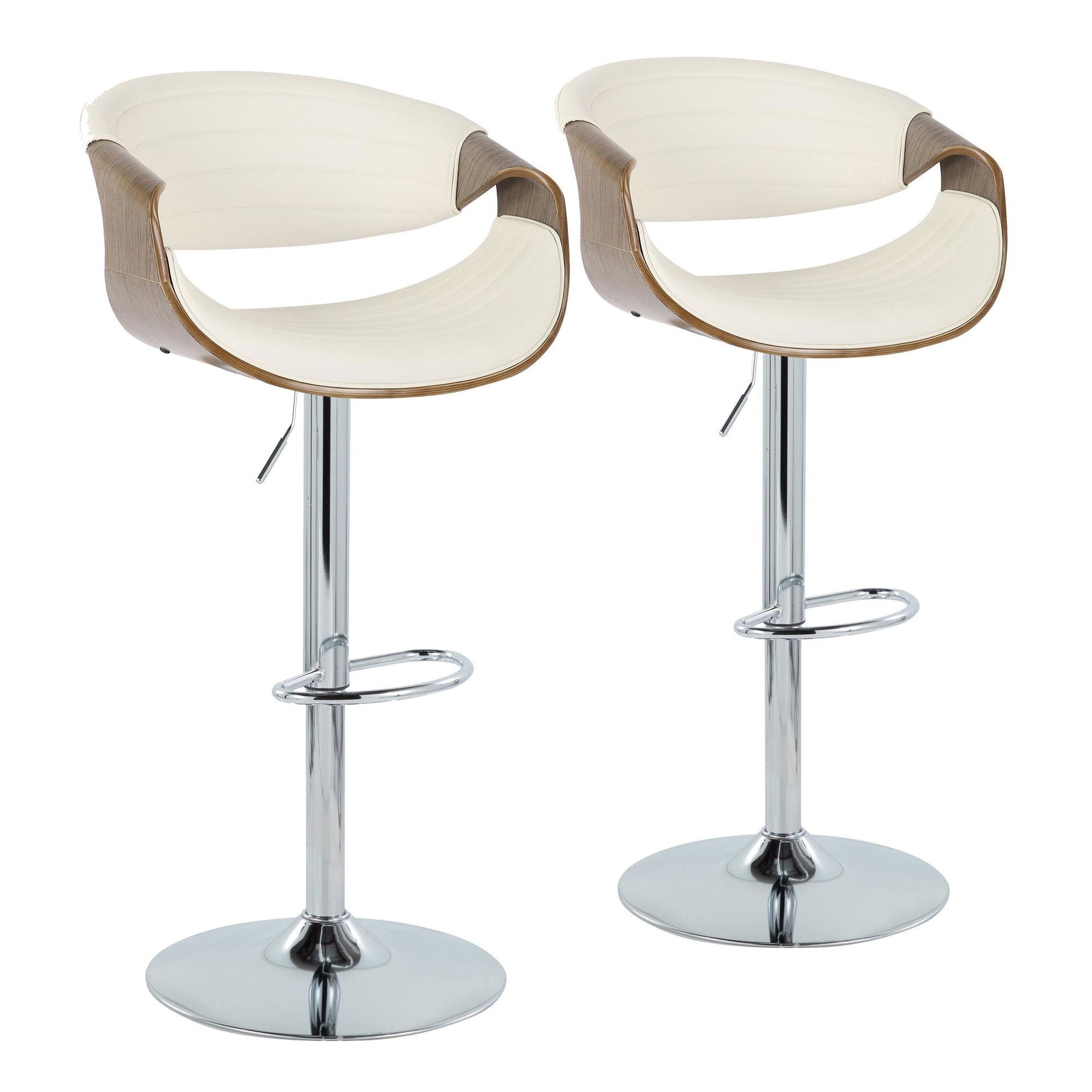 Symphony Mid-Century Modern Chrome and Wood Swivel Barstools (Set of 2) 2 Symphony Mid-Century Modern Chrome and Wood Swivel Barstools (Set of 2) - Image 2