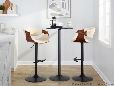 Symphony Mid-Century Modern Cream Swivel Barstools Black Walnut (Set of 2)