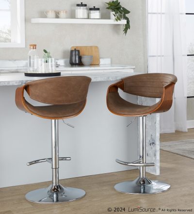 Symphony Mid-Century Modern Espresso Faux Leather Adjustable Barstool (Set of 2)