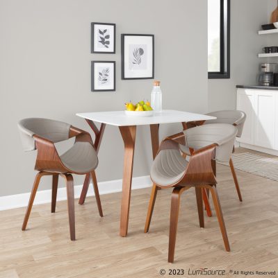 Symphony Mid-Century Modern Walnut Wood Grey Faux Leather Chair