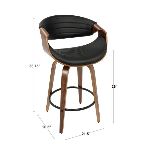 Symphony Mid Century Modern Walnut and Grey Counter Stools 26 Inch Set of 2 10