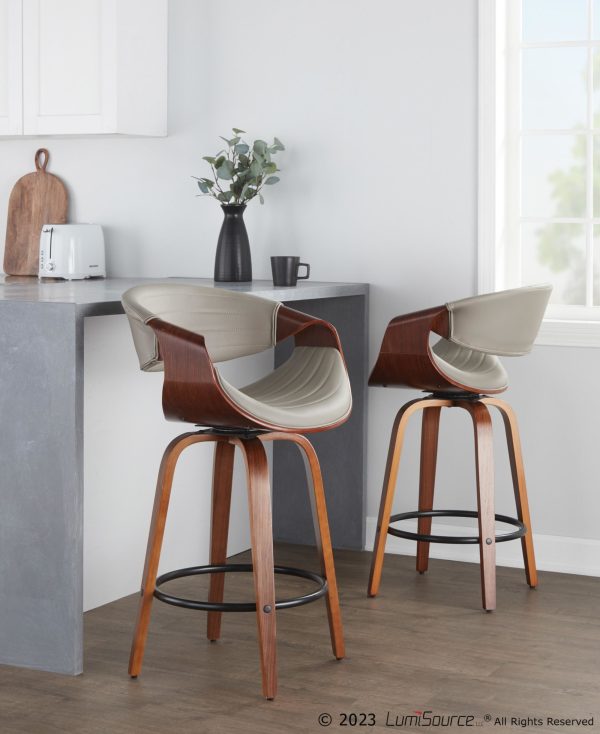 Symphony Mid Century Modern Walnut and Grey Counter Stools 26 Inch Set of 2 2