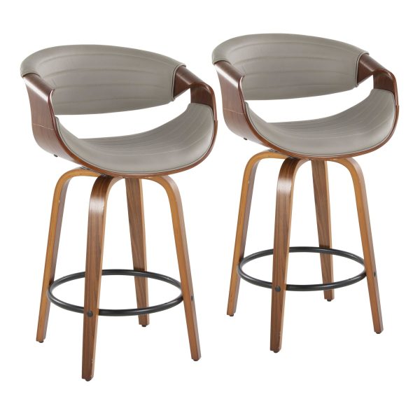 Symphony Mid Century Modern Walnut and Grey Counter Stools 26 Inch Set of 2 4