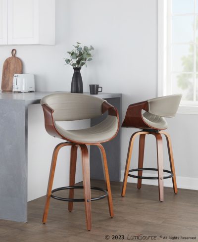 Symphony Mid-Century Modern Walnut and Grey Counter Stools 26-Inch (Set of 2)
