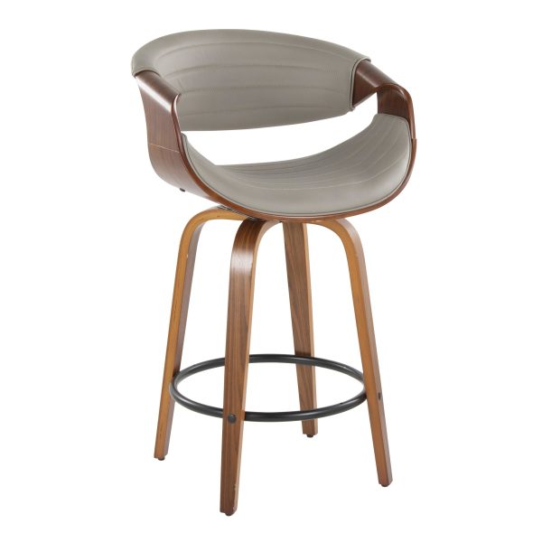 Symphony Mid Century Modern Walnut and Grey Counter Stools 26 Inch Set of 2 5