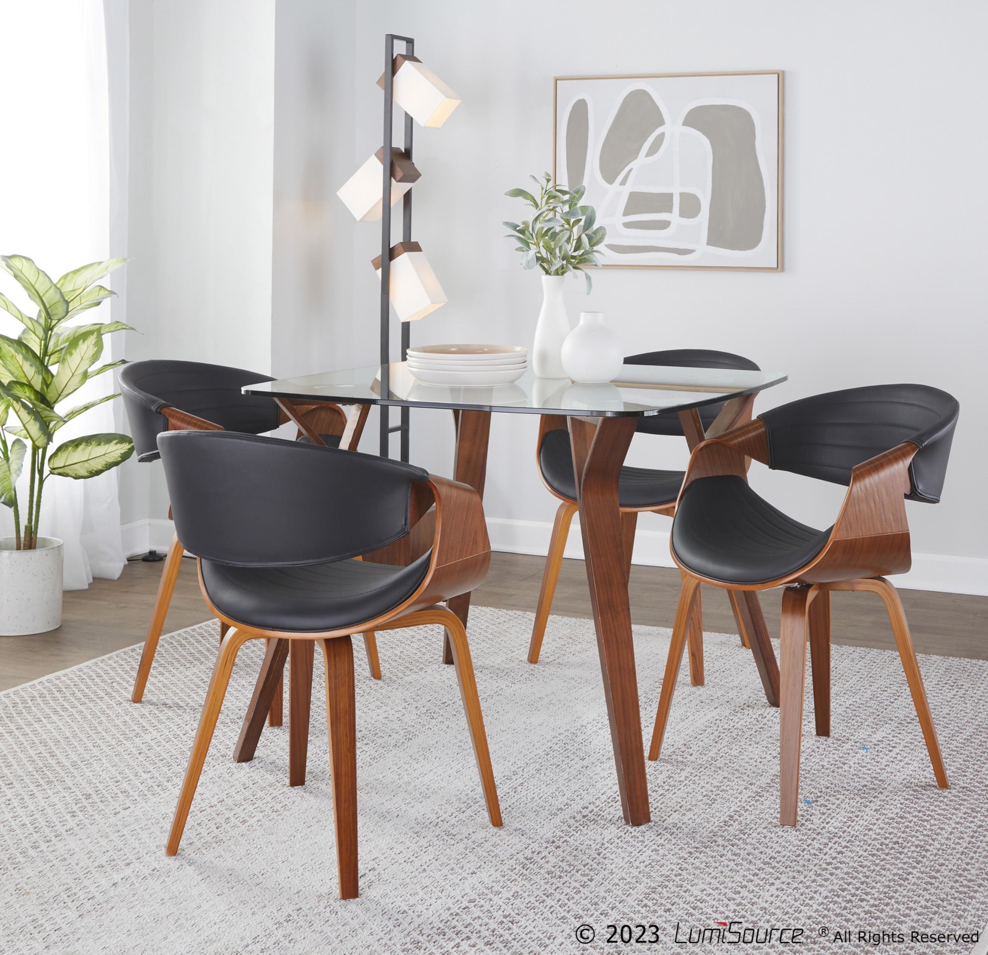 Symphony Walnut and Black Faux Leather Mid-Century Modern Chair 3 Symphony Walnut and Black Faux Leather Mid-Century Modern Chair - Image 3