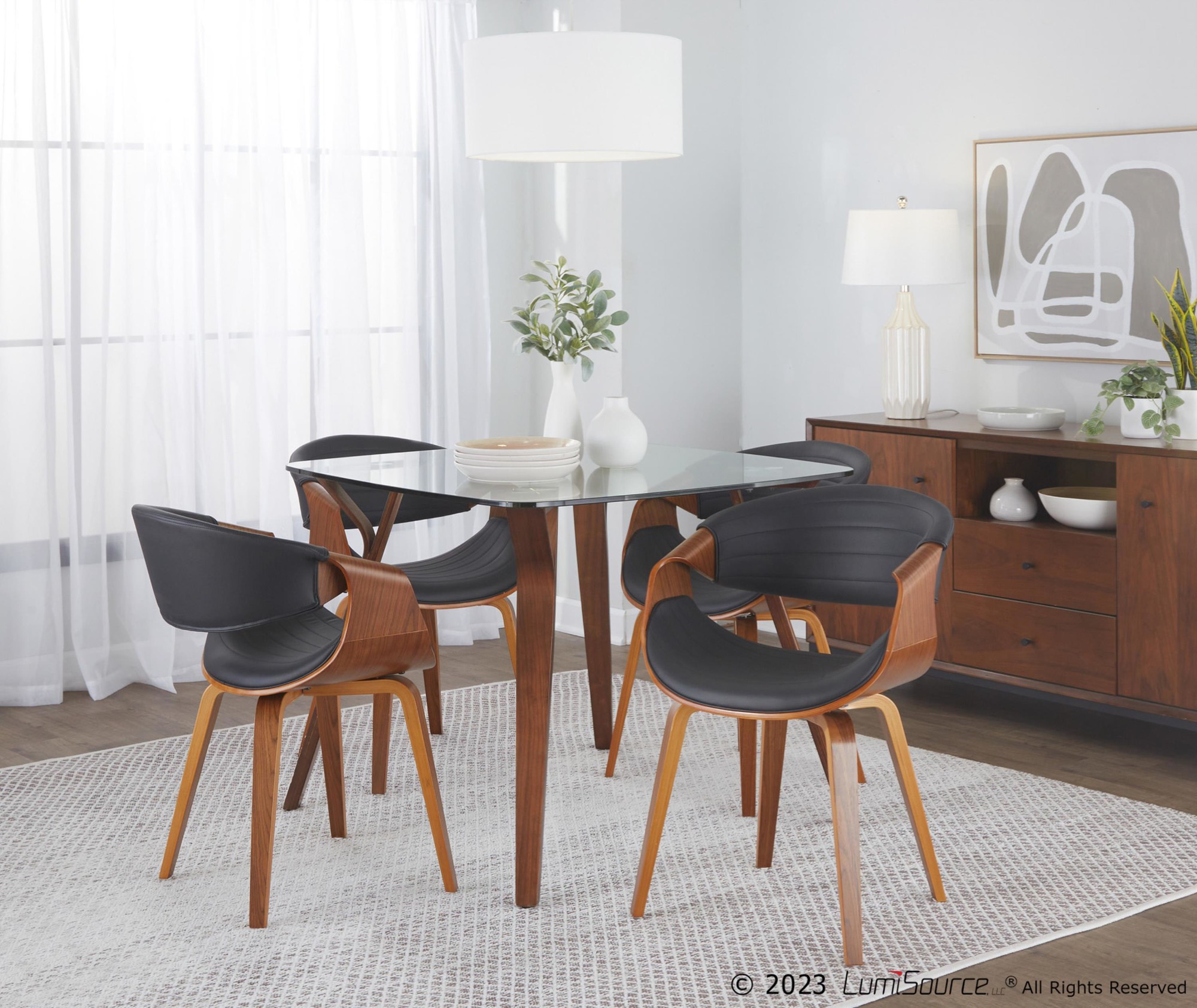 Symphony Walnut and Black Faux Leather Mid-Century Modern Chair 5 Symphony Walnut and Black Faux Leather Mid-Century Modern Chair - Image 5