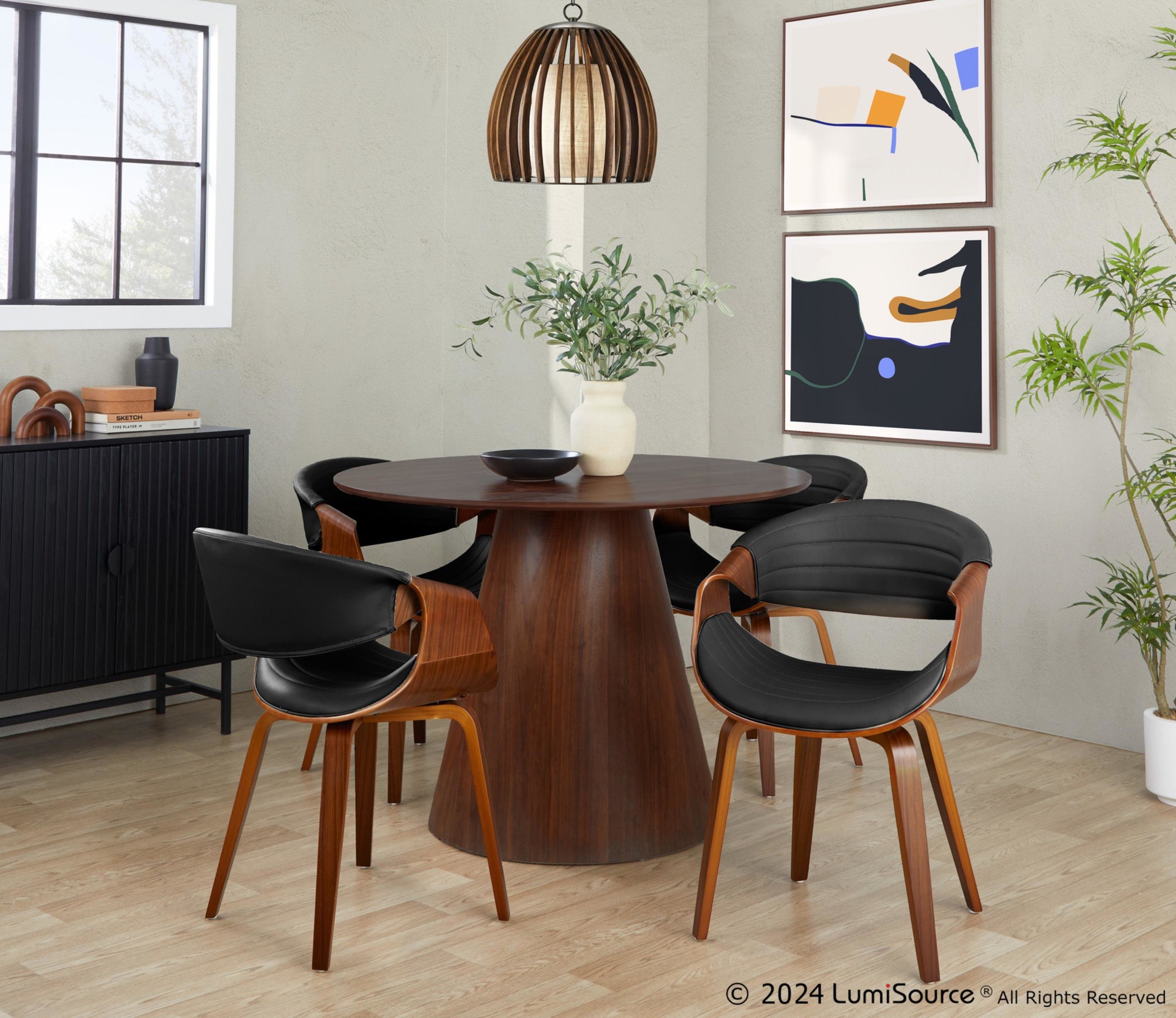 Symphony Walnut and Black Faux Leather Mid-Century Modern Chair 1 Symphony Walnut and Black Faux Leather Mid-Century Modern Chair