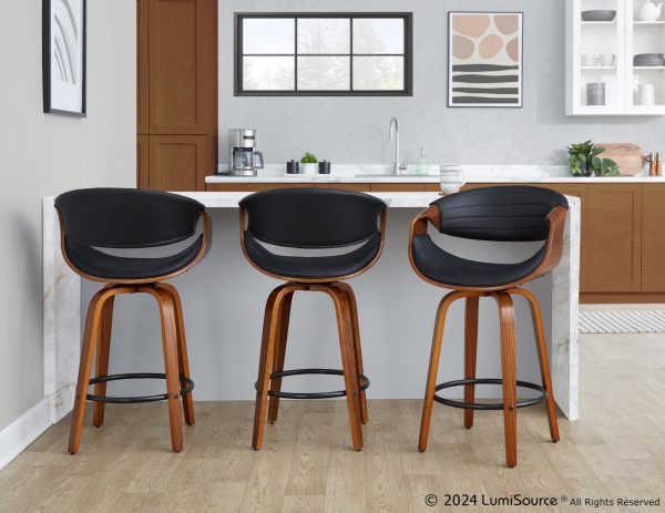 Symphony Walnut and Black Mid Century Modern Counter Stool Set of 2 1