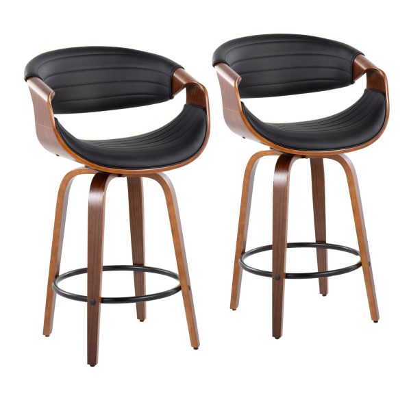 Symphony Walnut and Black Mid Century Modern Counter Stool Set of 2 2