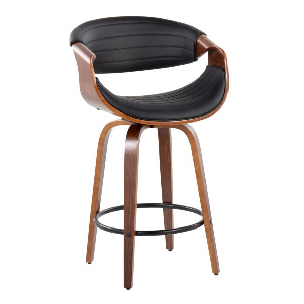 Symphony Walnut and Black Mid Century Modern Counter Stool Set of 2 3