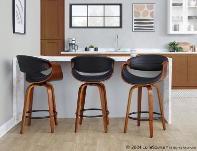 Symphony Walnut and Black Mid-Century Modern Counter Stool (Set of 2)