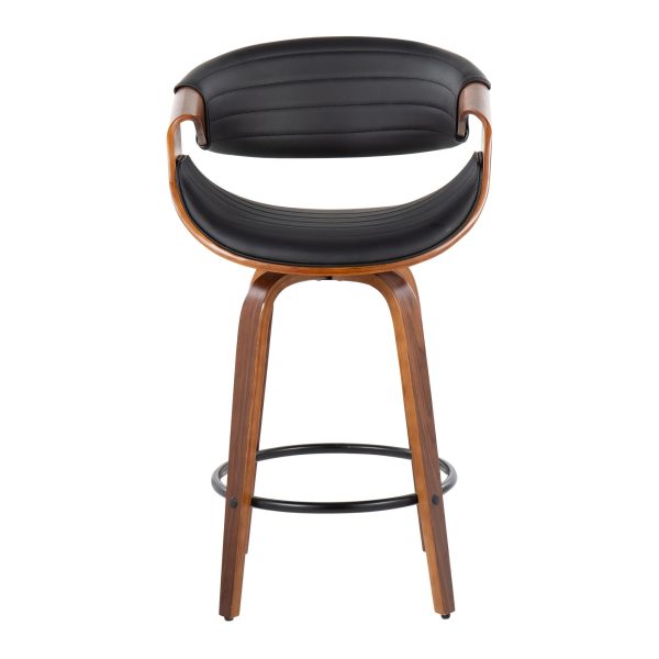 Symphony Walnut and Black Mid Century Modern Counter Stool Set of 2 7
