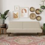 Tan Microfiber Adjustable Futon Sofa Bed for Small Spaces 8 Tan Microfiber Adjustable Futon Sofa Bed for Small Spaces