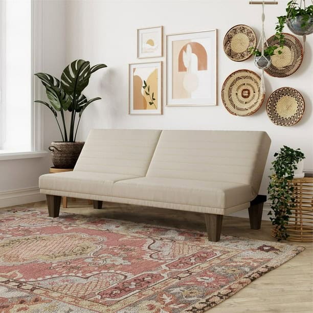 Tan Microfiber Adjustable Futon Sofa Bed for Small Spaces 4 Tan Microfiber Adjustable Futon Sofa Bed for Small Spaces - Image 4