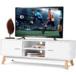 Mid-Century 55-Inch White TV Stand with Storage Shelves