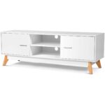 Mid-Century 55-Inch White TV Stand with Storage Shelves