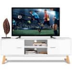 Mid-Century 55-Inch White TV Stand with Storage Shelves