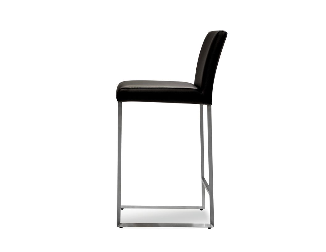 TATE Black Leatherette Counter Stool Brushed Steel Frame 3 TATE Black Leatherette Counter Stool Brushed Steel Frame - Image 3