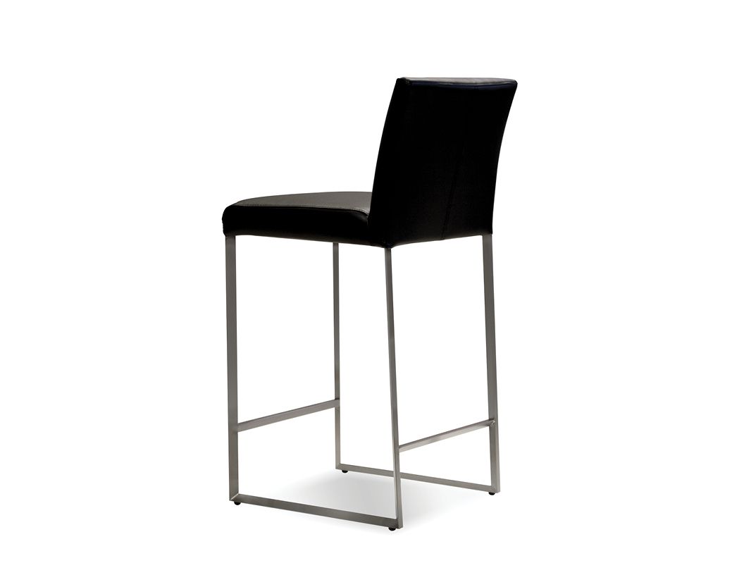 TATE Black Leatherette Counter Stool Brushed Steel Frame 4 TATE Black Leatherette Counter Stool Brushed Steel Frame - Image 4