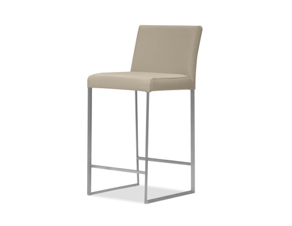 TATE Wheat Leather Counter Stool Brushed Stainless Steel 2