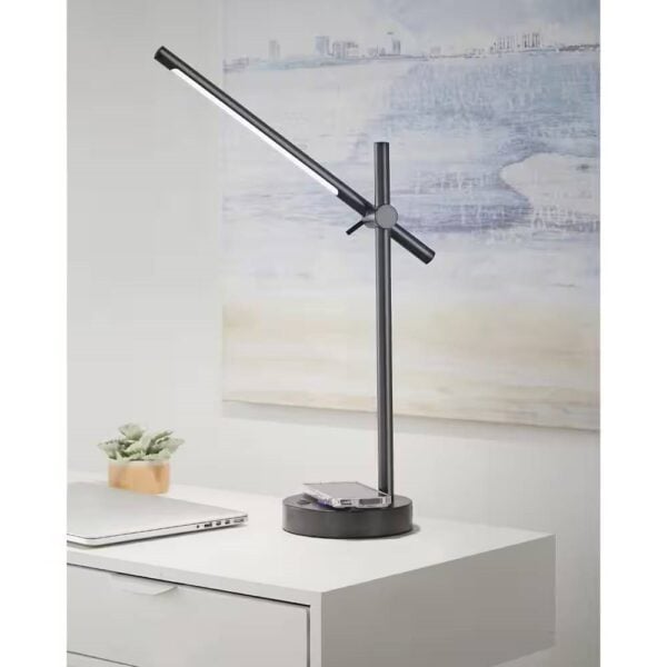 Modern LED Desk Lamp with Wireless Charging Pad in Black