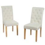 Beige Linen Button Tufted Dining Chairs with Wood Legs (Set of 2) 6 Beige Linen Button Tufted Dining Chairs with Wood Legs (Set of 2)