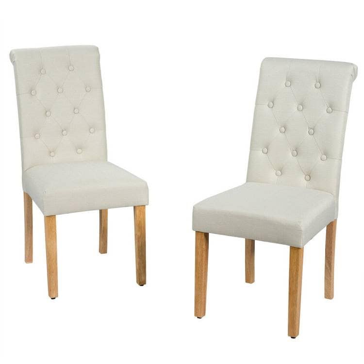 Beige Linen Button Tufted Dining Chairs with Wood Legs (Set of 2) 1 Beige Linen Button Tufted Dining Chairs with Wood Legs (Set of 2)