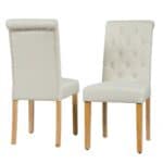 Beige Linen Button Tufted Dining Chairs with Wood Legs (Set of 2) 9 Beige Linen Button Tufted Dining Chairs with Wood Legs (Set of 2)