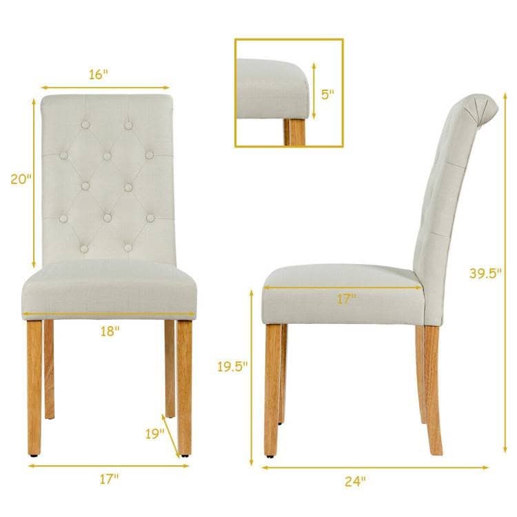 Beige Linen Button Tufted Dining Chairs with Wood Legs (Set of 2) 5 Beige Linen Button Tufted Dining Chairs with Wood Legs (Set of 2) - Image 5