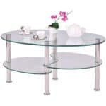 Modern Oval Glass Coffee Table with Bottom Storage Shelves 6 Modern Oval Glass Coffee Table with Bottom Storage Shelves