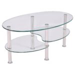 Modern Oval Glass Coffee Table with Bottom Storage Shelves 7 Modern Oval Glass Coffee Table with Bottom Storage Shelves