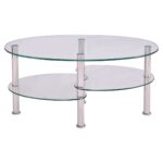 Modern Oval Glass Coffee Table with Bottom Storage Shelves 8 Modern Oval Glass Coffee Table with Bottom Storage Shelves