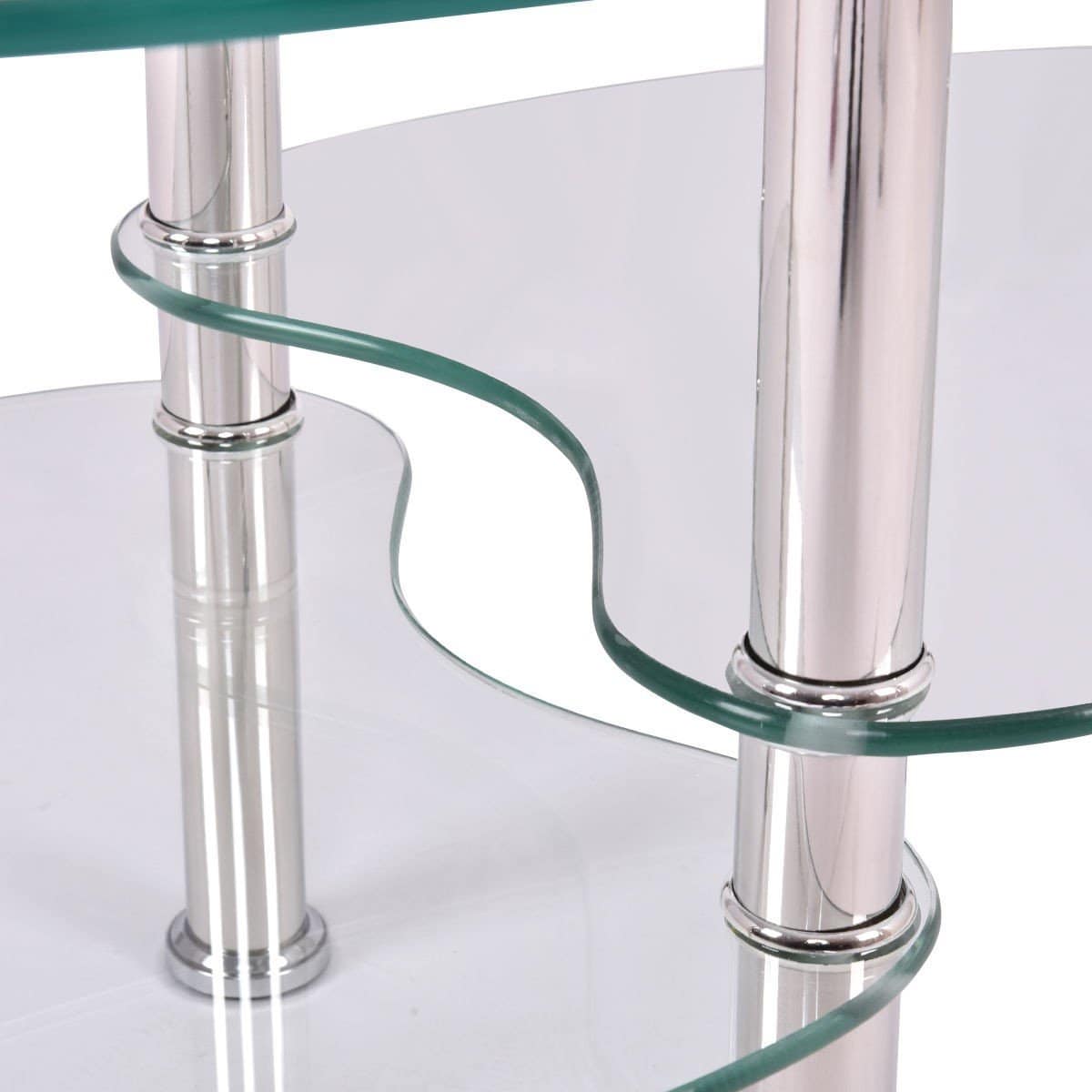 Modern Oval Glass Coffee Table with Bottom Storage Shelves 4 Modern Oval Glass Coffee Table with Bottom Storage Shelves - Image 4